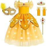 Aolliya Light Up Princess Dress for Girls Yellow Princess Lighted Dress Up for Halloween Carnival Cosplay Birthday Party
