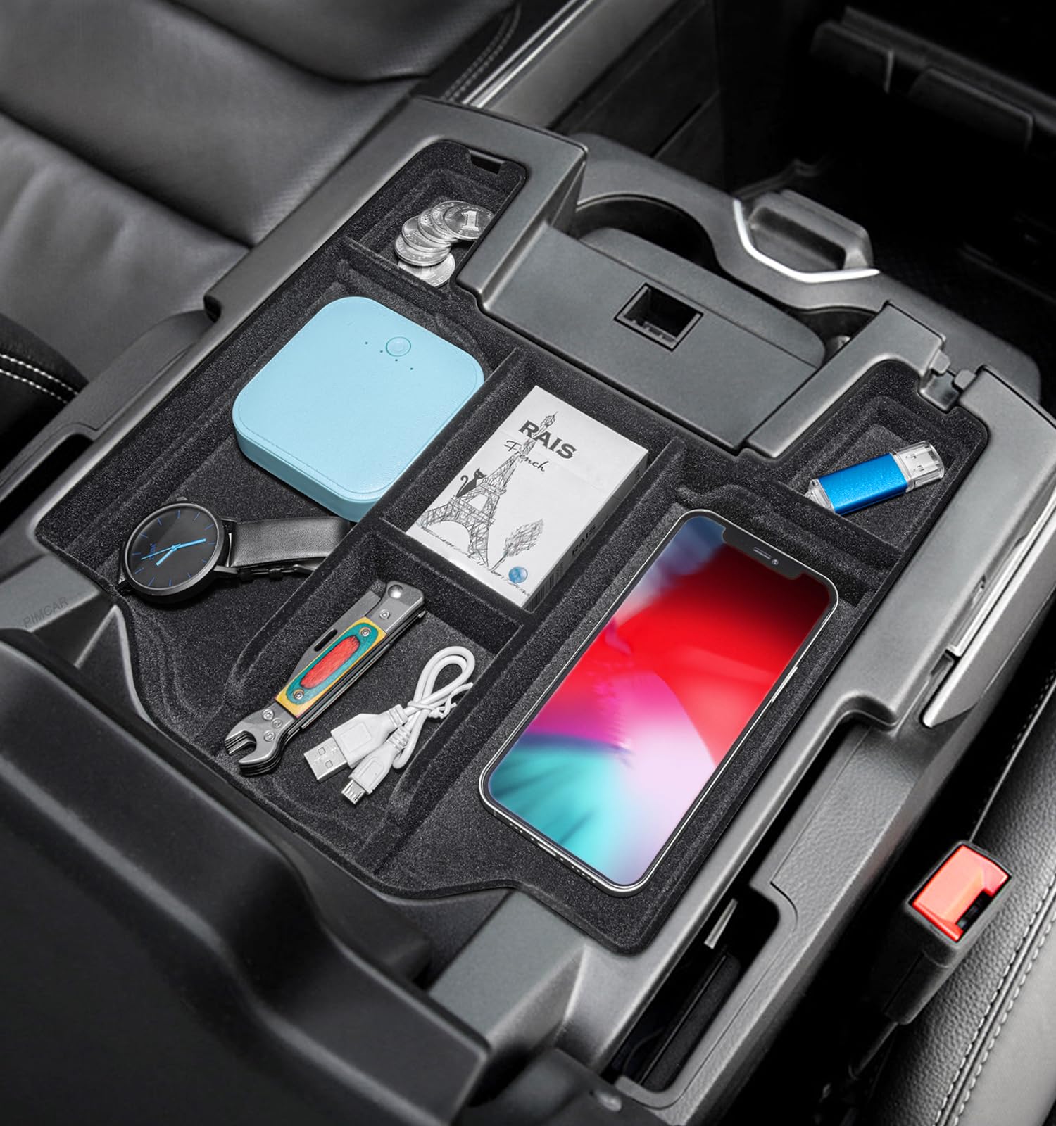 Photo 1 of PIMCAR Center Console Organizer Upgrade Flocked Liner Interior Compatible with Dodge RAM 1500 2500 3500 2019-2025 2026 ABS Plastic Material Shell Armrest Box Insert Tray Accessories