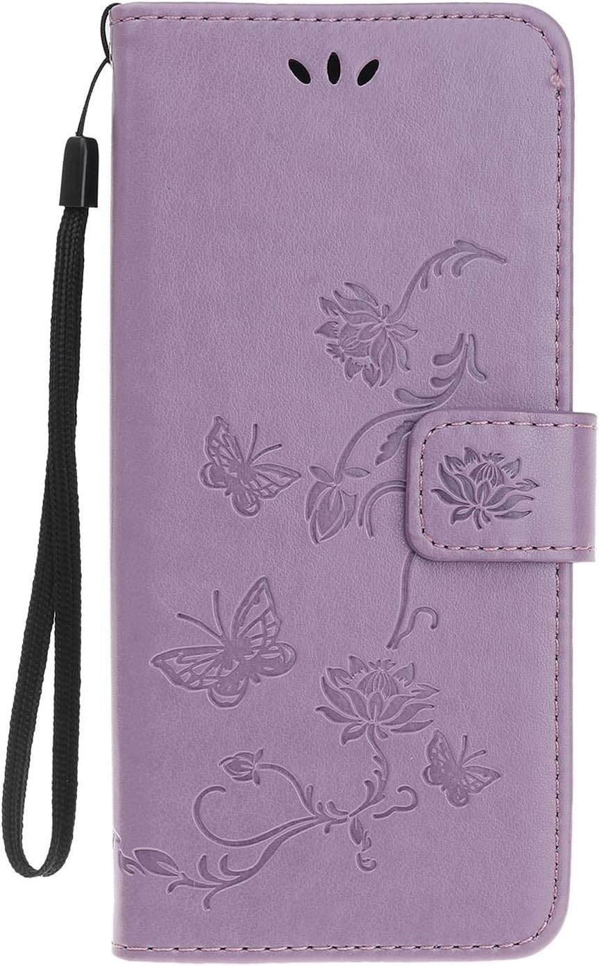 Reevermap Samsung Galaxy A20E Case Flip Cover PU Leather Wallet Lotus Butterfly Embossed Magnet Closure Card Slot Holder Stand Silicone Bumper Shockproof Case for Samsung Galaxy A20E Light Purple