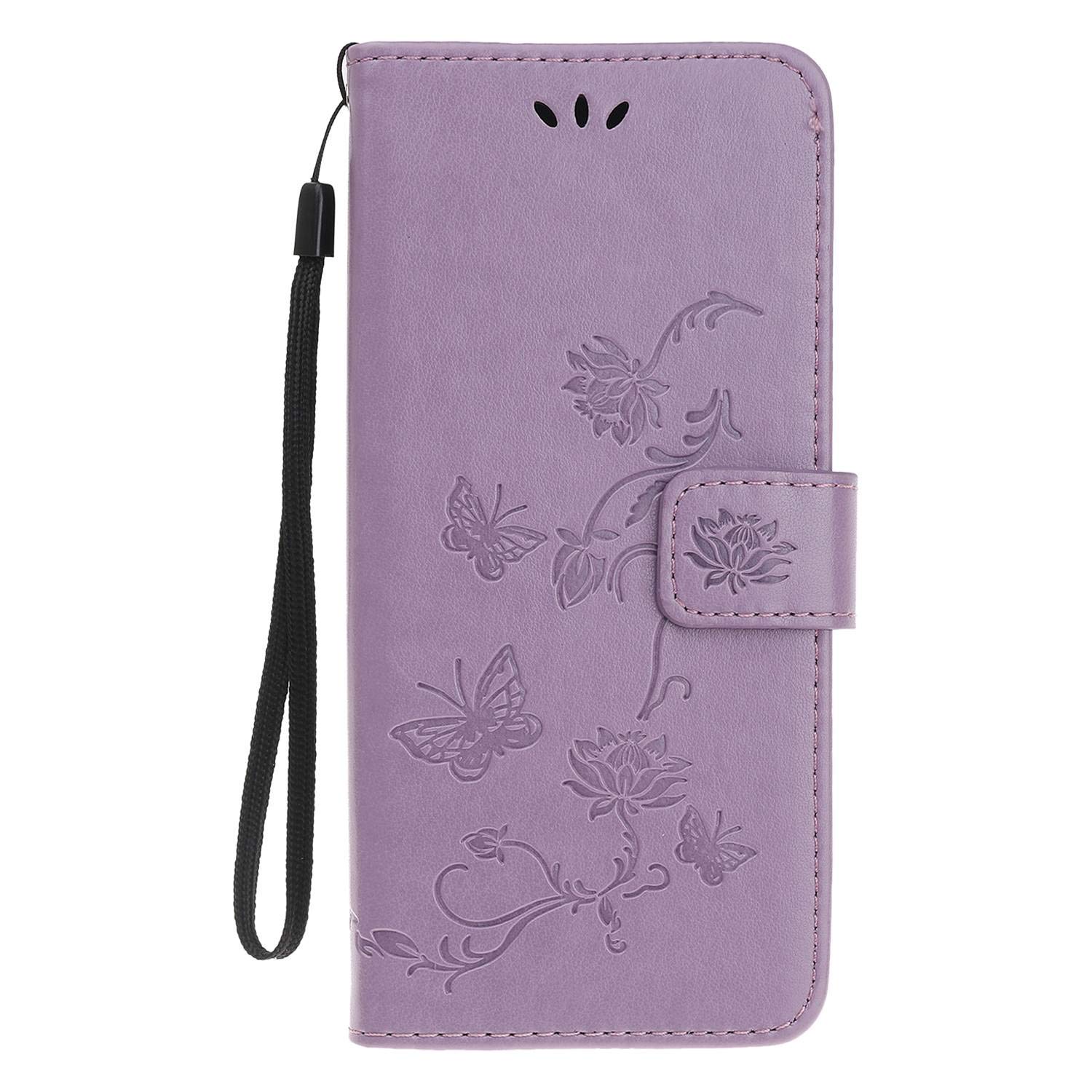 Reevermap Samsung Galaxy A20E Case Flip Cover PU Leather Wallet Lotus Butterfly Embossed Magnet Closure Card Slot Holder Stand Silicone Bumper Shockproof Case for Samsung Galaxy A20E Light Purple