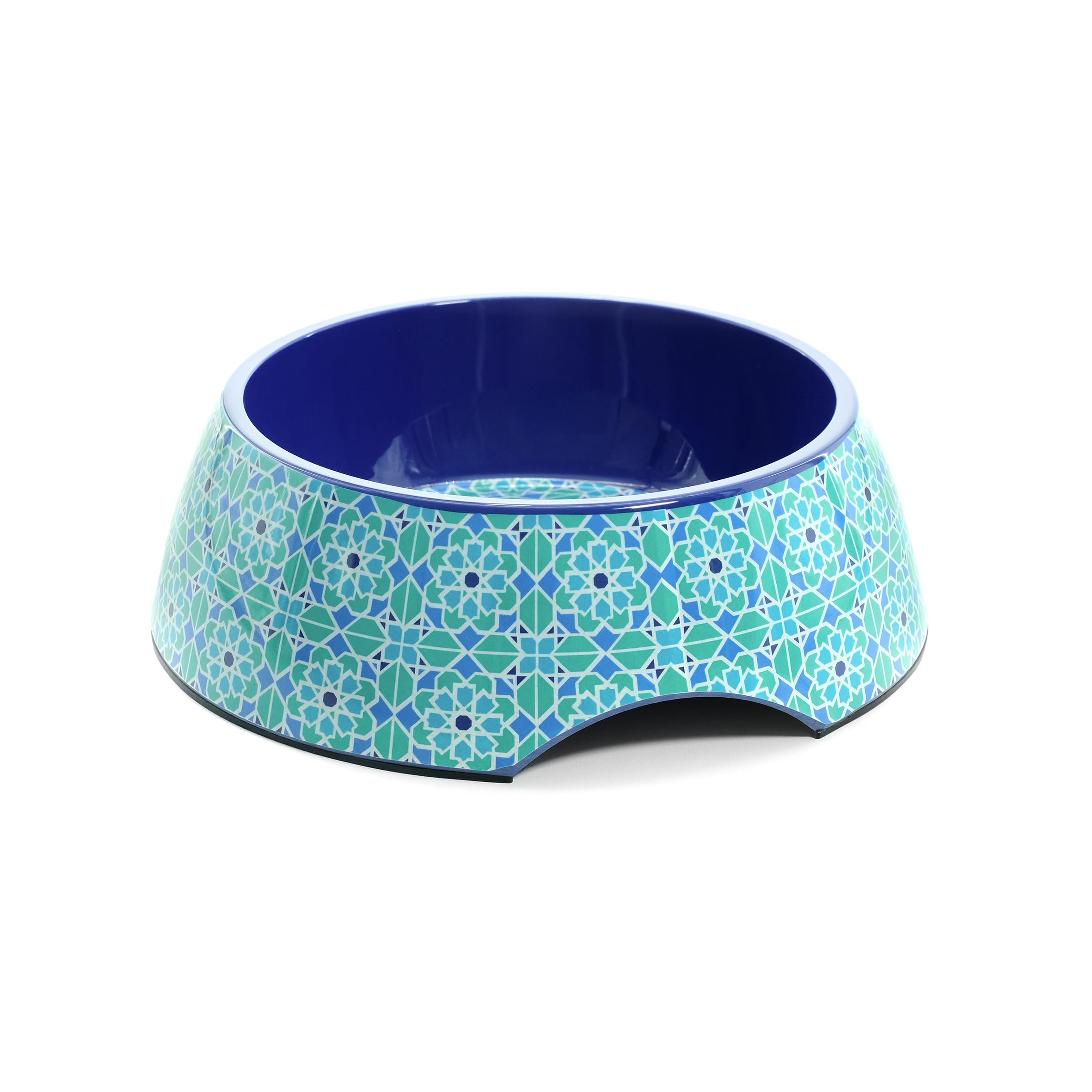 Record Mirage Dog Bowl – Made of Melamine – Equipped with Non-Slip Rubber Pads – Dimensions: Diameter 22 cm – Capacity 700 ml – Geometric Pattern on Blue and Blue Tones