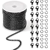Pandahall 16.4 Feet Stainless Steel Curb Chain - Black Cuba 4x5x1.2mm Metal Jewelry Chain With Jump Rings & Clasps for Bracelet Necklace Making