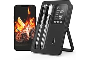 BFOUR 524FT Wireless Meat Thermometer Bluetooth with 2 Color-Coded Probes, Digital Food BBQ Thermometer Cooking with LCD Boos