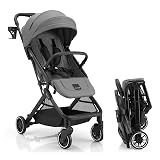 Gromast Compact Fold Baby Stroller, Lightweight Travel Toddler Stroller with One-Click Fold, Extendable UPF50+ Canopy, Cup Holder, UV Protected and Waterproof, One-Hand Folding - Gray