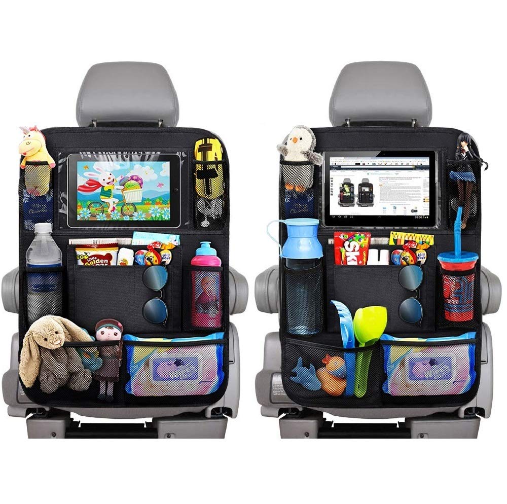 EFULL 2pc Car Back Seat Organiser for Kids, 9 Storage Pockets and IPad Compartment, Waterproof Car Seat Protector, Kick Mat Protection