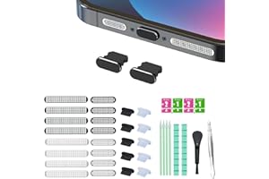 POHGELAN 16 PCS iPhone Metal Speaker Dust Cover (8PCS Black and 8PCS Silver) 2PCS iPhone Metal Dust Plug 10PCS Silicone Dust Plugs,with Cleaning Tools Compatible iPhone 12/13 /14 Pro/Pro max/iPhone Series