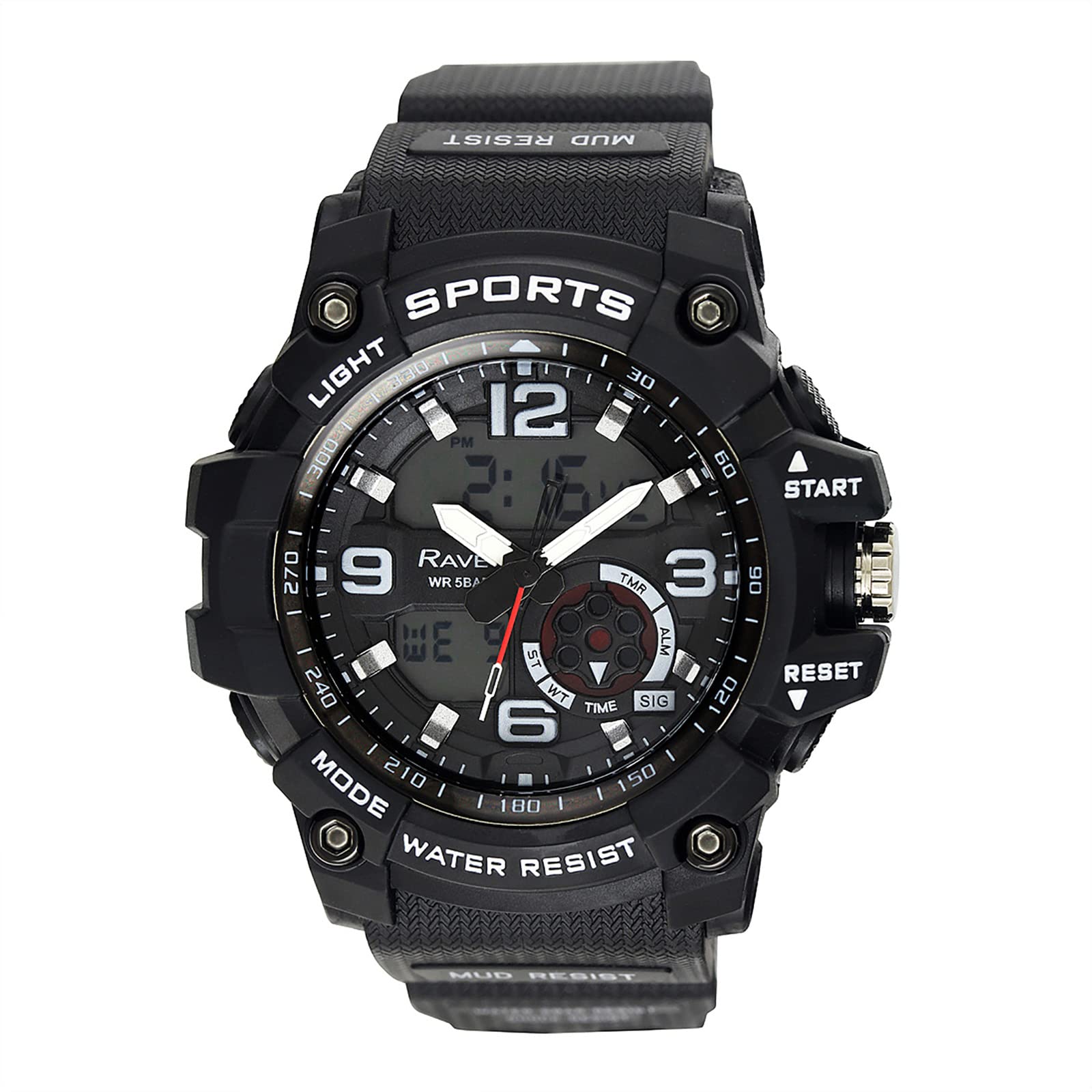 Ravel - Mens 5ATM Ana-Digi Quartz Watch with Light - RDT.2A - Black