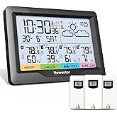 Newentor Weather Station Wireless Indoor Outdoor Multiple Sensors, Digital Atomic Clock Weather Thermometer, Temperature and Humidity Monitor, Forecast Weather Station with Backlight, Black