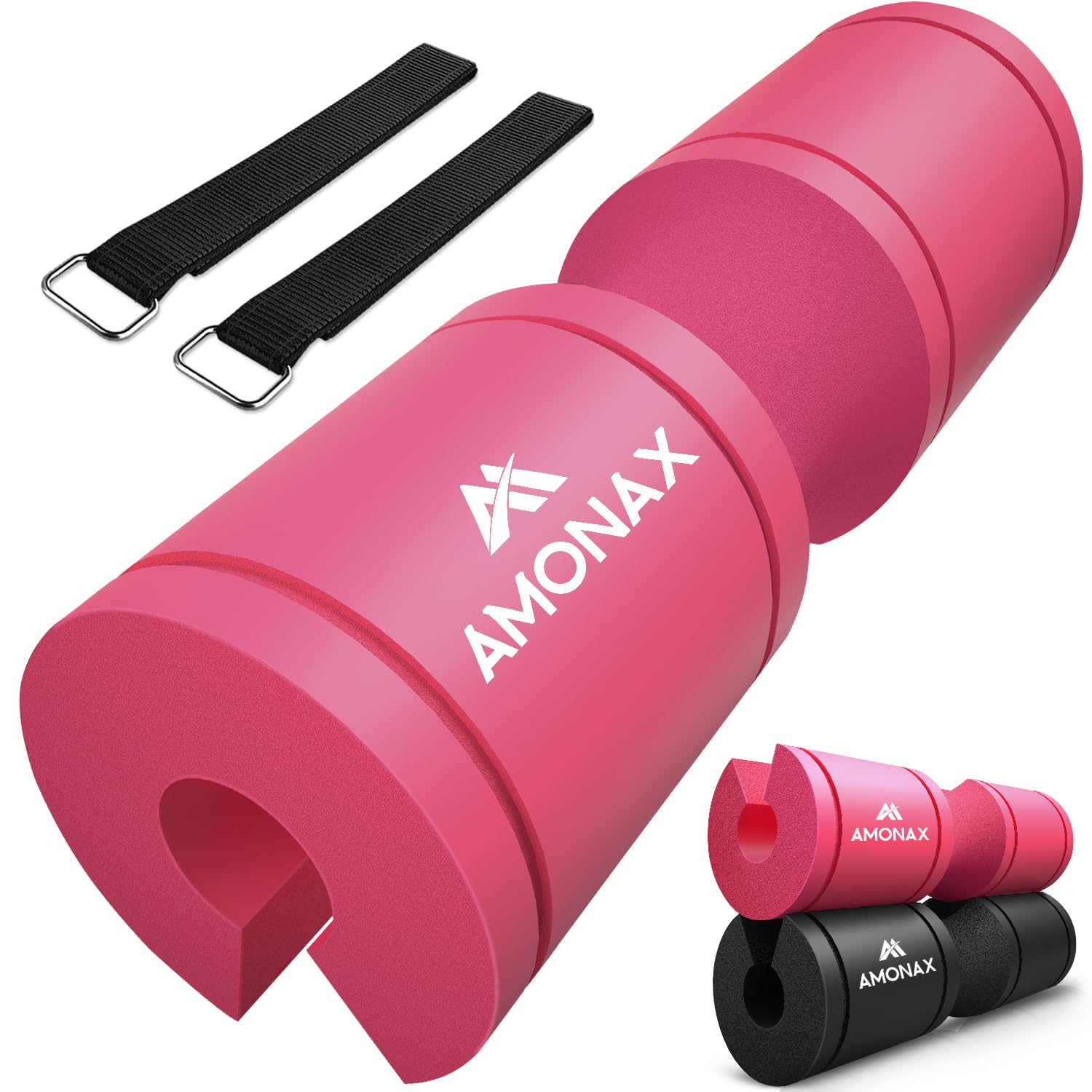 Amonax Barbell Squat Pad, Extra Thick Foam Padding for Neck & Shoulder Support, Heavy Duty Gym Fitness Workout Cover for Women Hip Thrusts, Weight Lifting and Heavy Squats (Pink - Foam)