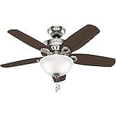 Hunter 42 inch Indoor Ceiling Fan with LED Light - Ceiling Fan with Pull Chain, For Bedroom or Living Room, Standard Mount, N