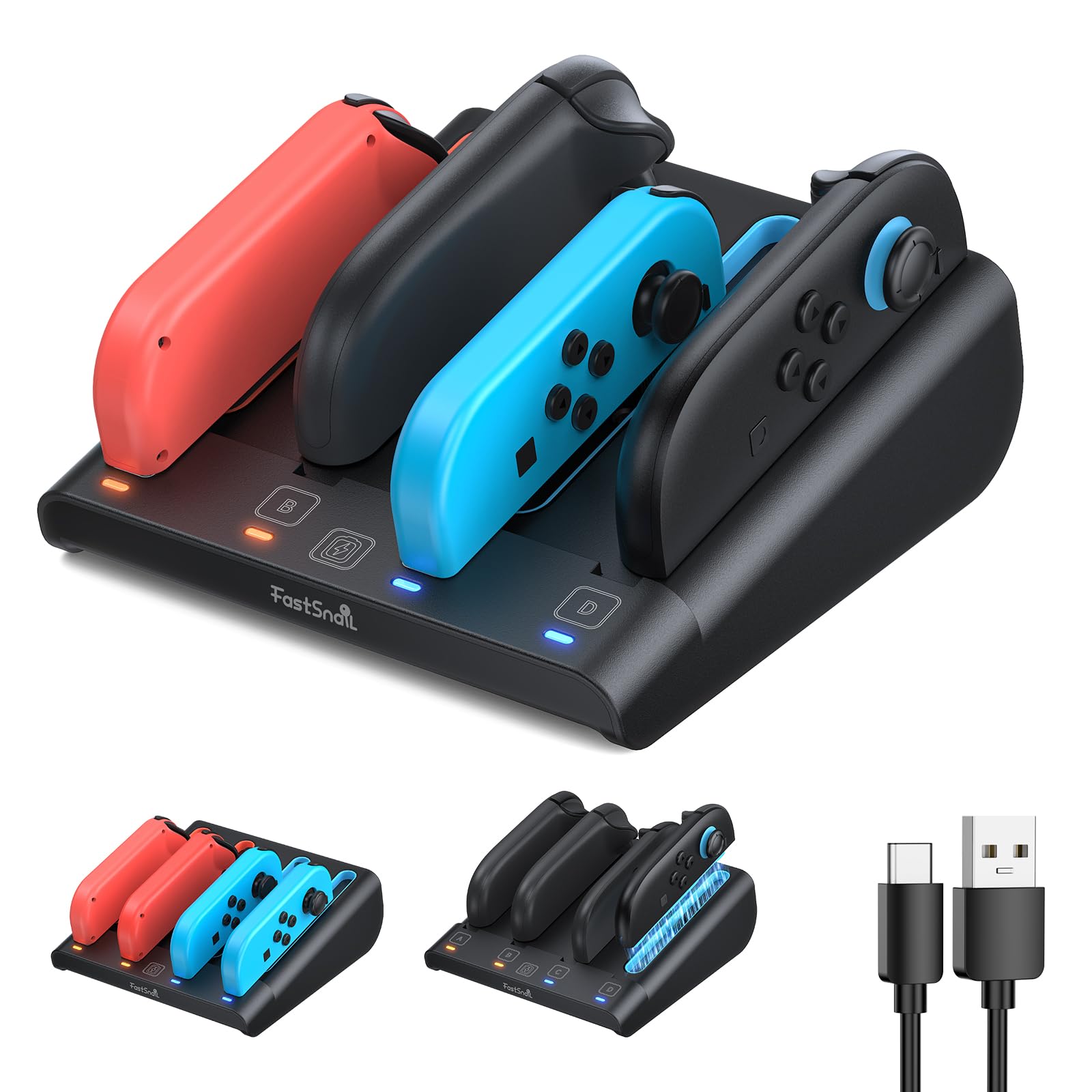 Photo 1 of [Switch 1/2 Compatible] FASTSNAIL 8-in-1 Charging Dock for Nintendo Switch 2 & 1/OLED for Joy-Con 2, Dual-Direction Magnetic Fast Controller Charger Station Stand for Joycon 2/Joycon 1 (Black)
