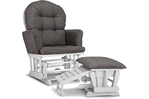STORKCRAFT Graco Parker Semi-Upholstered Glider and Nursing Ottoman, White/Gray Cleanable Upholstered Comfort Rocking Nursery Chair with Ottoman
