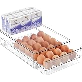 vacane 24 Egg Drawer for Fridge, Pull Out Egg Storage Container with Non-Slip Pads Refrigerator Organizer Bins Clear Egg Holder, Egg Tray-Bpa Free Egg Organizer