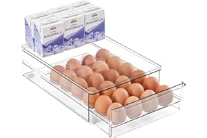vacane 24 Egg Drawer for Fridge, Pull Out Egg Storage Container with Non-Slip Pads Refrigerator Organizer Bins Clear Egg Holder, Egg Tray-Bpa Free Egg Organizer