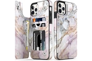 LETO for iPhone 15 Pro Max Case Flip Folio Leather Wallet - Fashionable Flower Designs - Card Slots,Kickstand - Protective Phone Case for Women and Girls - 6.7" - Pink Purple Marble
