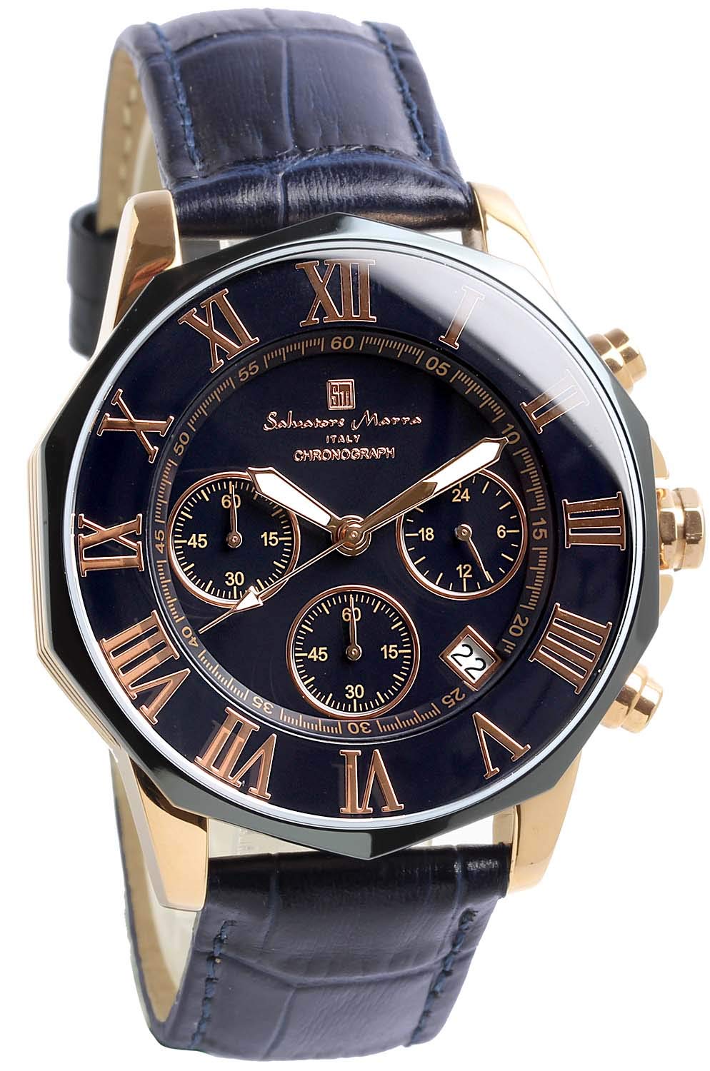 Salvatore Marra(サルバトーレマーラ) Salvatore Mara SM15104S-PGNVPG Men's Watch, Navy, Chronograph, Water Resistant to 10 ATM, Business, Formal, Leather Strap, Classic