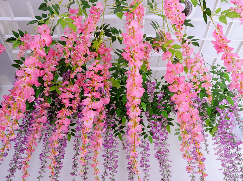 Lannu 12 Pack 3.6 FT Artificial Fake Hanging Wisteria Vine Ratta Silk