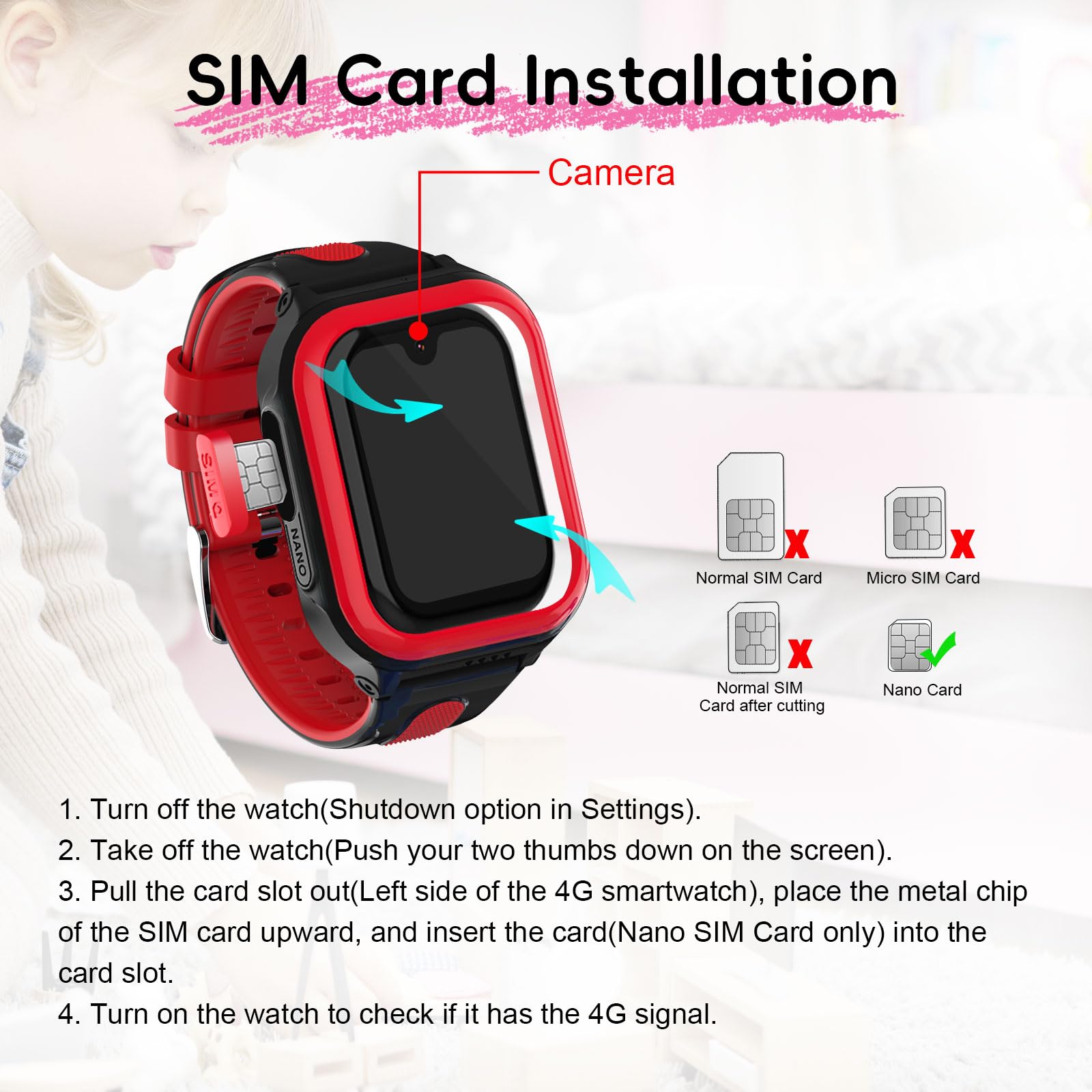 Wonlex 4G Smartwatch for Kids with SIM Card, 1.78 Inch Touch Screen Phone Watch with Video Calling, Voice Chat, SOS, Camera, Music, Pedometer, Birthday Gift for Girls and Boys 8-12 Years Old