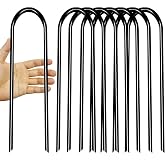 10inch Trampoline Stakes Heavy Duty Galvanized Steel Stakes U Type 8pcs(Black)