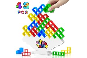 Btolin 48pcs Stack Attack Game, Tetra Balance Tower Game for 2 Players+, Family Games for Kids & Adults, Team Parties Stacking Blocks Toy, Kids Gifts