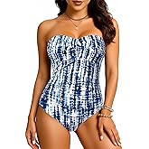 Yonique Womens Strapless One Piece Swimsuit Tummy Control Bandeau Bathing Suits Slimming Twist Front Swimwear