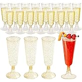 25 Pcs Disposable Gold Glitter Champagne Glasses, 5oz Plastic Wine Glasses - Assemble Plastic Champagne Cups for Party, Weddi