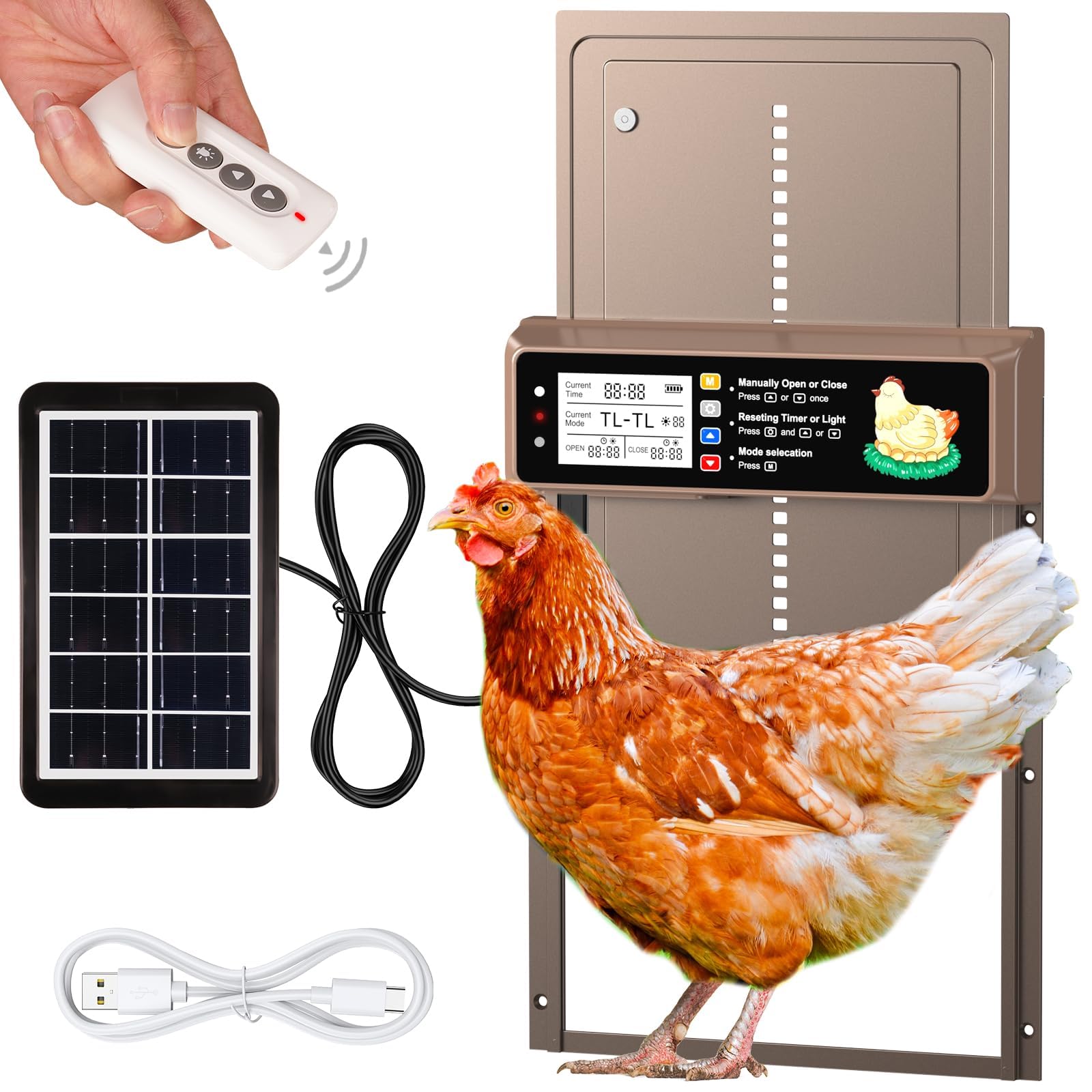 Mua Automatic Chicken Coop Door Solar Powered, LCD Display Automatic