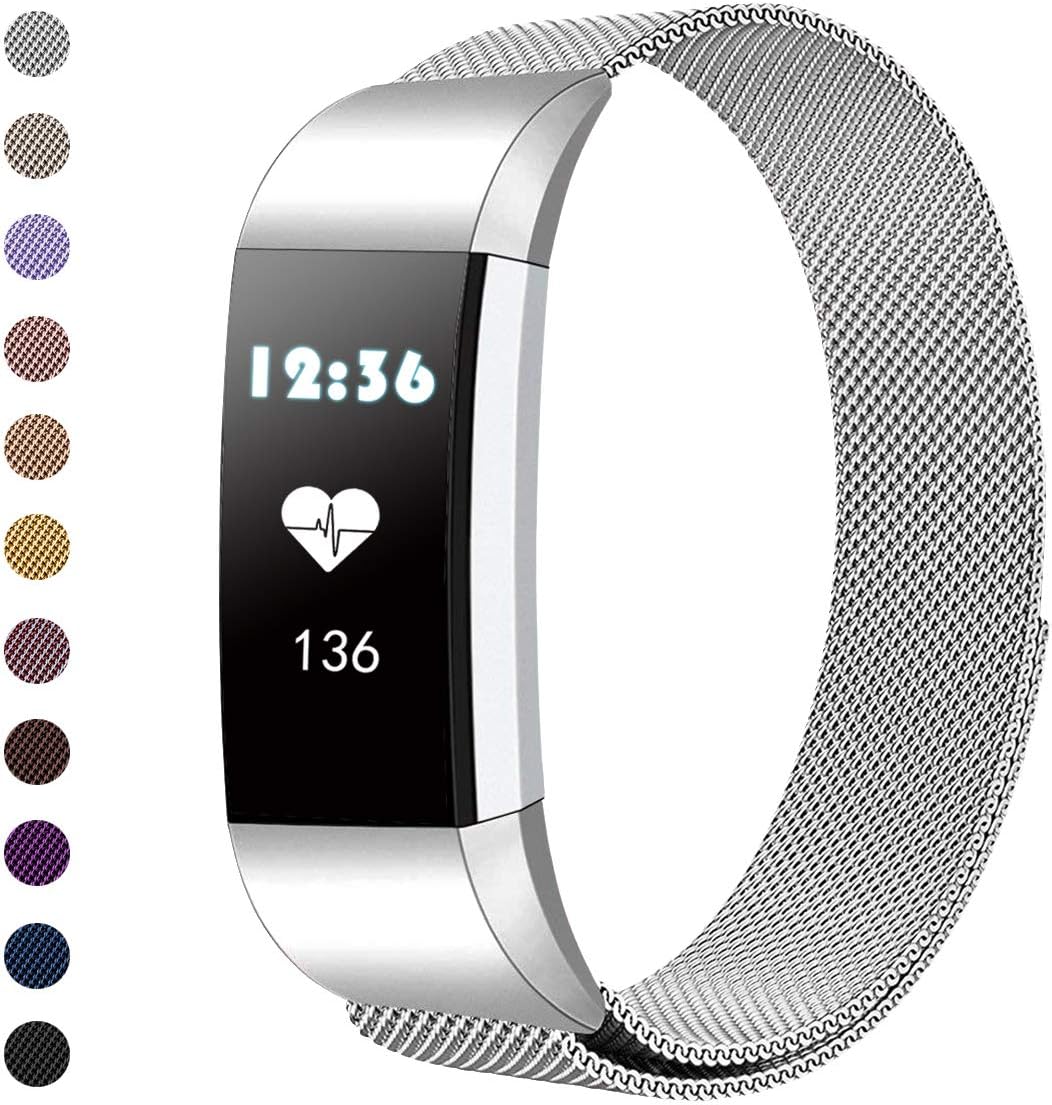 Tanyl Band Compatible with Fitbit Charge 2 Bands, Stainless Steel Metal Magnetic Clasp Mesh Loop Bracelet Strap/Watch Band for Fitbit Charge 2 HR, Women Men Black Rose Gold Purple Small Large