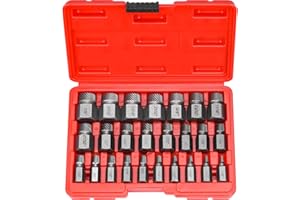 BEAUGIREW 25Pcs Hex-Head Multispline Screw and Bolt Extractor Set Easy Out Bolt Extractor Set Broken Bolt Remover Tools 1/8 I