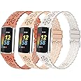 3-Pack Elastic Nylon & Slim Silicone Bands Compatible with Fitbit Charge 6/ Charge 5, Adjustable Breathable Replacement Stretchy Nylon Loop & Lace Silicone Wristband Sport Strap for Women Men