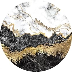 Black Grey Gold Marble Abstract Round Area Rug for