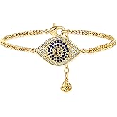MTMY Evil Eye Bracelet for Women 14K Gold Plated Dainty Bracelets with Crystcal Adjustable Chain Cute Eye Bracelet Gold Jewelry for Her