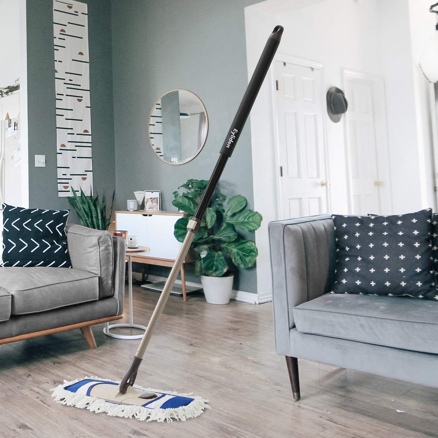 Eyliden Dust Mop, Microfiber Mops for Floor Cleaning, with Hight Adjustable Handle and 2 Washable Mops Pads, Wet & Dry Floor Cleaning Mop for Hardwood, Tiles, Laminate, Vinyl - Dust Broom (Blue): Kitchen & Dining