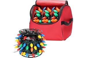 GHYKL Christmas Light Storage Bag, Heavy Duty Tear-proof 600D/Inside PVC Material with Reinforced Handles, 3 Reels Stores up to 175 Ft of Mini Tree Lights & Extension Cords
