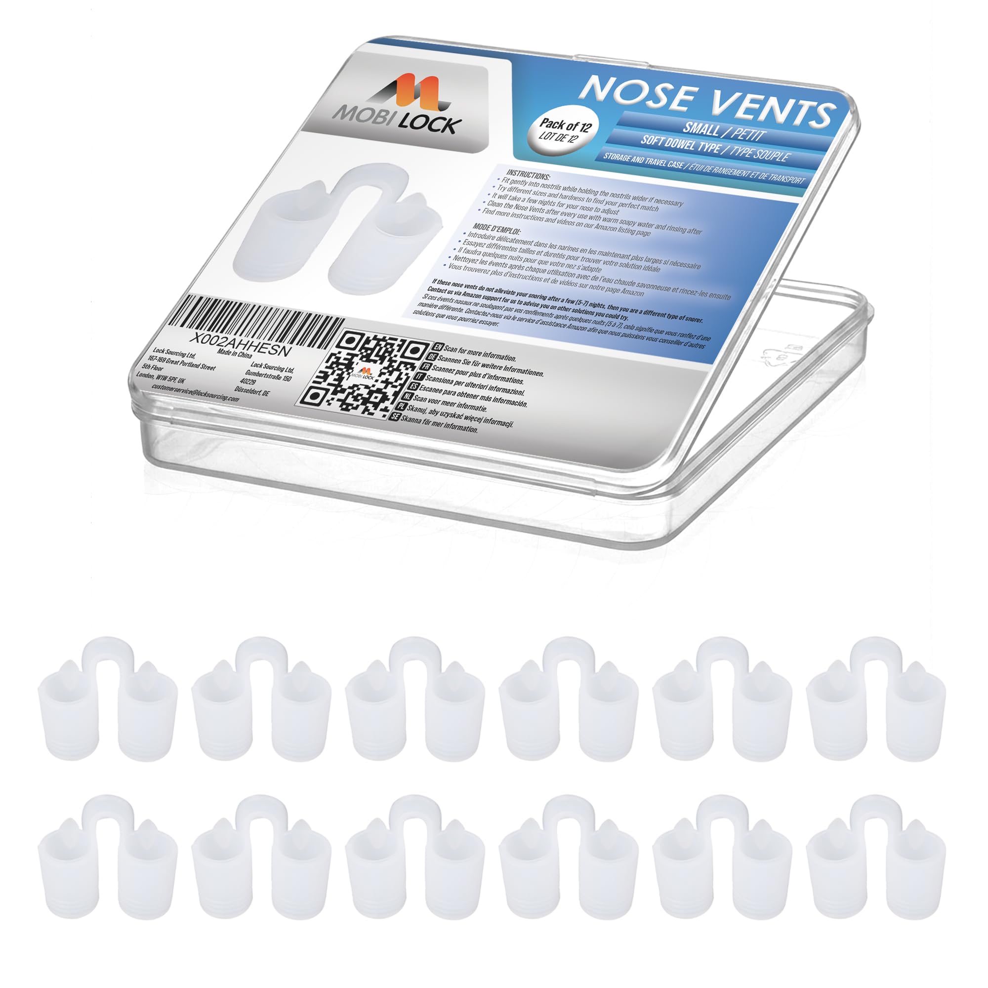 Nose Vent Sinus Relief Dilator (Pack of 12 Small Size) Soft Vents - A Simple Solution for Nasal Snorers - Reusable Snoring Device to Enjoy a Peaceful Night's Sleep - by Mobi Lock