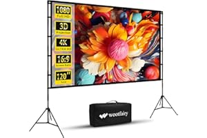 Projector Screen and Stand, Wootfairy 120 inch Foldable and Portable Projection Screen 16:9 4K HD Rear Front Wrinkle-Free Movie Screen with Carry Bag for Indoor Outdoor Home Theater Backyard Cinema