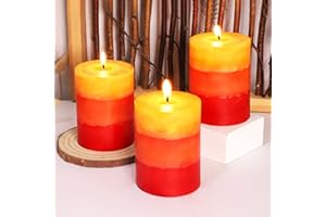 FLAVCHARM Pumpkin Spice Scented Pillar Candles 3 Pack Rustic Orange Handmade Layered Clean Burning Candles Fall Harvest Aesthetic Halloween Decorative Candles for Home Dinner Table Decor, 3x4 Inch