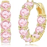 FSLEAD 14K Gold Plated Hoop Earrings for Women,Silver Huggie Earrings for Women Cubic Zirconia Small Earring CZ Inside-Outside Hoop Earrings Clear,Hot Pink,Black,Red,Green,Multicolored Earrings