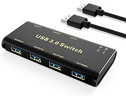 USB 3.0 Switch Selector,ABLEWE KVM Switcher Adapter 4 Port USB Peripheral Switcher Box Hub for Mouse, Keyboard, Scanner, Prin