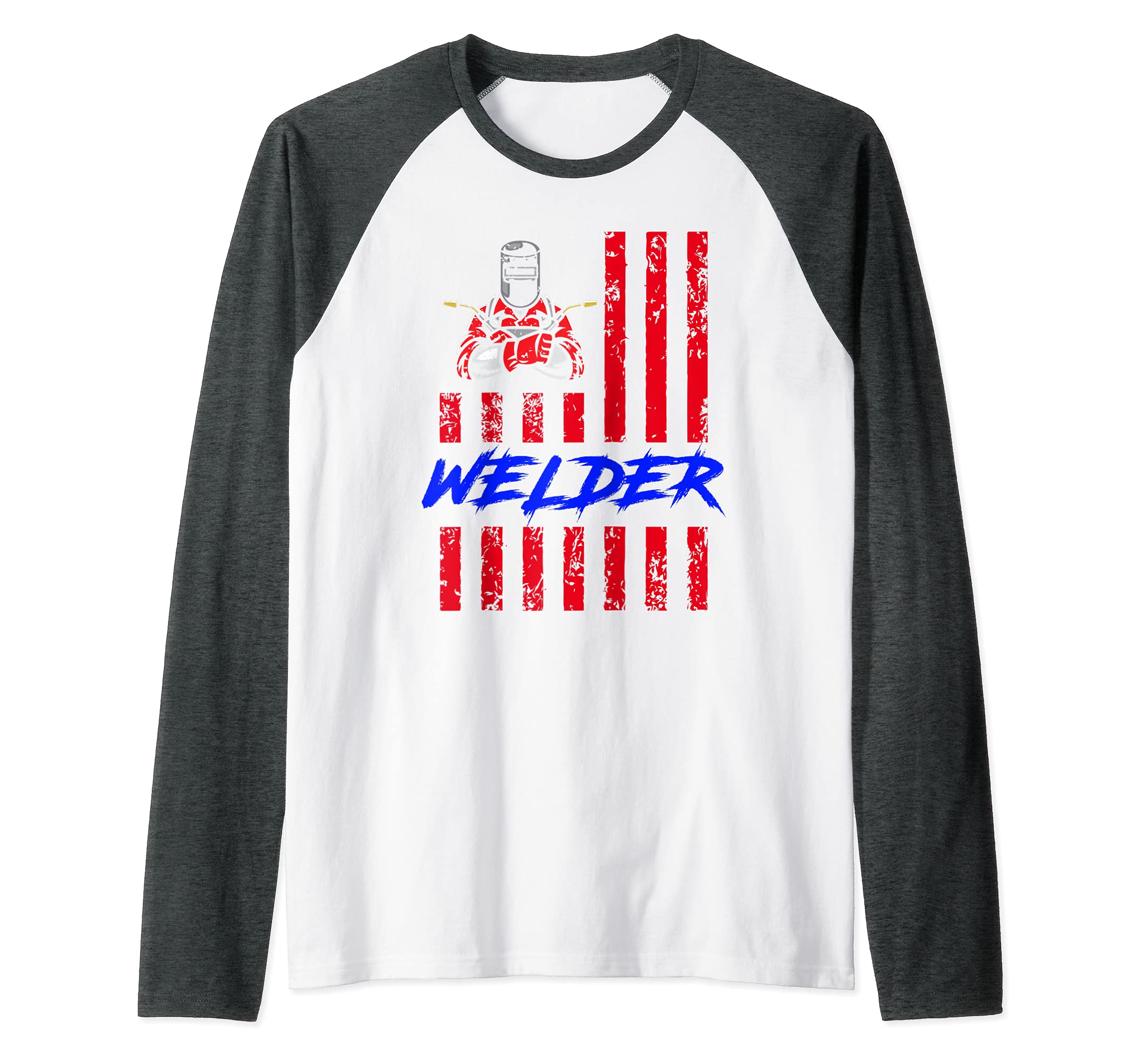 American Flag Patriotic Welder Engineer Welding Engineering Raglan Baseball Tee