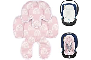SERAPHY Infant Car Seat Insert, 2-in-1 Detachable Mesh Baby Carseat Head & Body Support, Universal Soft Baby Car Seat Cushion, Multi-Functional Full Body Support Newborn to Toddler — Rainbow
