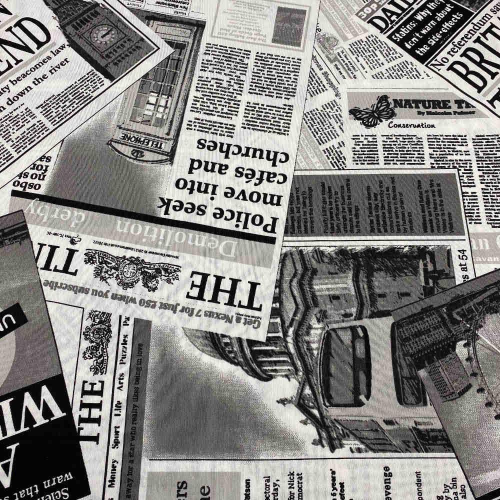 Kt KILOtela - Printed Canvas Fabric, Oeko-Tex Certified 50% Cotton 50% Polyester, Versatile for DIY & Upholstery, Black, White, 1 Metre, Newspapers, The Sun, 100 x 280 cm — image 1
