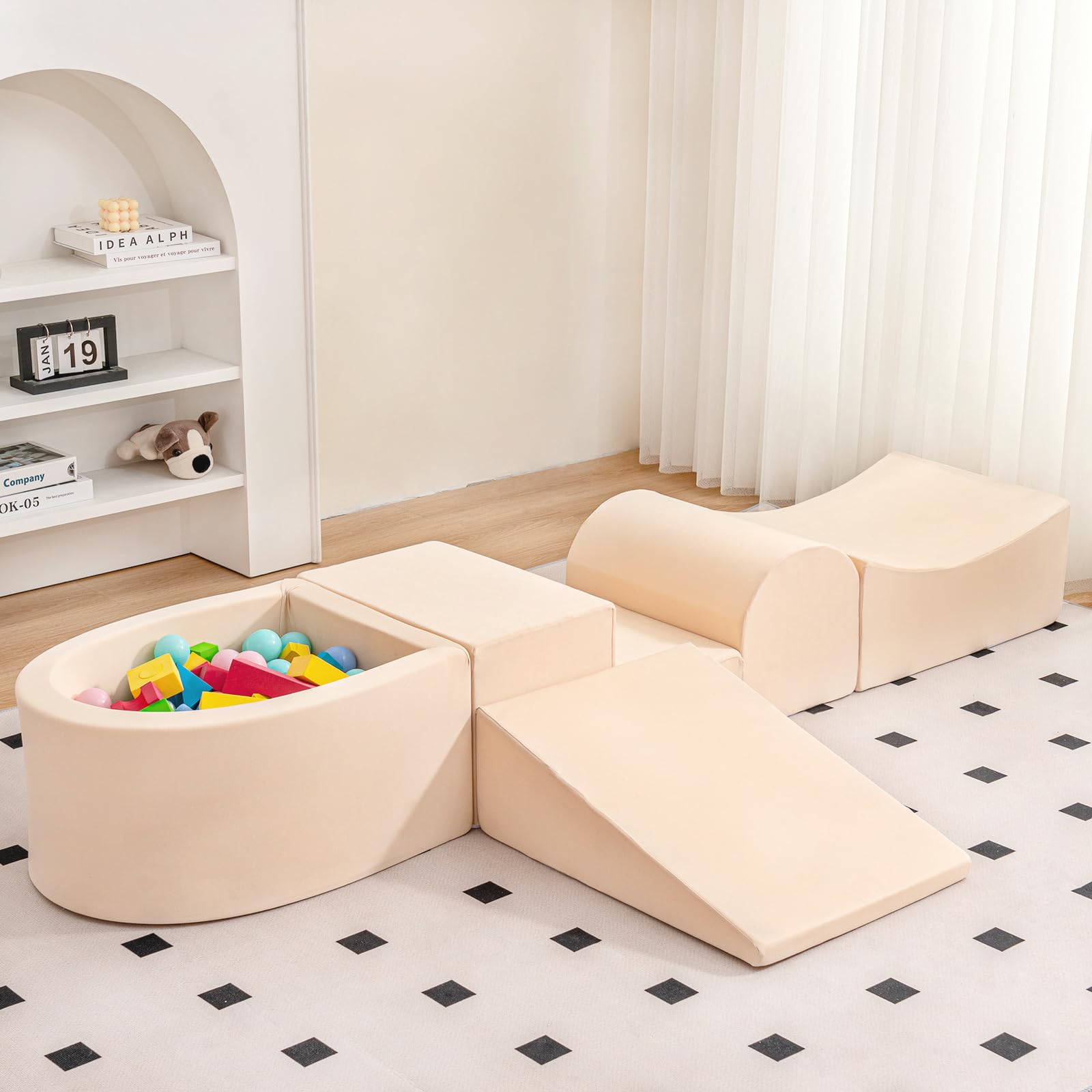 Photo 1 of Tiita Foam Climbing Blocks with Small Ball Pit Playground for Baby, Climb and Crawl Playset 5-Piece - Indoor Soft Play Climber for Playtime Fun, Beige