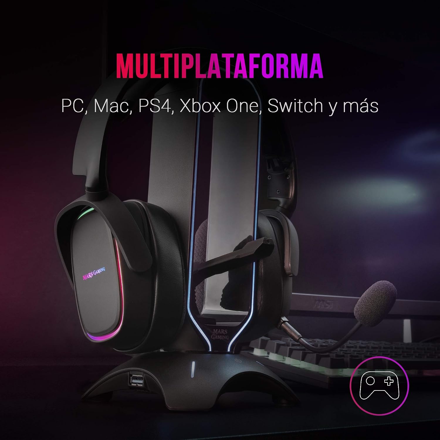 Mars Gaming MHAX Black, RGB Gaming Headset, Detachable Microphone, HiFi, Cross Platform Compatibility, Large - Image 3