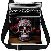 XiaoGalaee Halloween Gifts for Women Skull Messenger Bag Adjustable Strap Crossbody Pouch Zipper Present