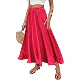 AGECODE Women's Pleated Maxi Skirt A-Line High Waisted Boho Beach Flowy Ruffle Long Skirts for Women