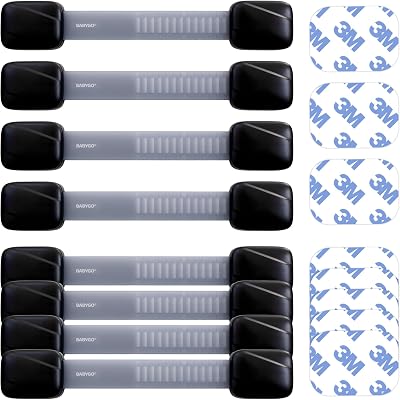 BABYGO Baby Safety Cupboard Locks 8 Pack Adjustable Straps Black