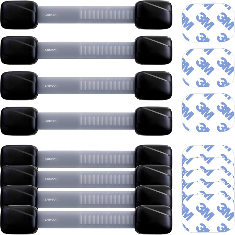 BABYGO Baby Safety Cupboard Locks 8 Pack Adjustable Straps Black