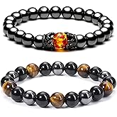 Jovivi Hematite Black Obsidian Tiger Eye Stone Bracelets for Men Women 10mm Natural Round Gemstone Beads Beaded Healing Crystal Bracelet for Protection, Good Luck