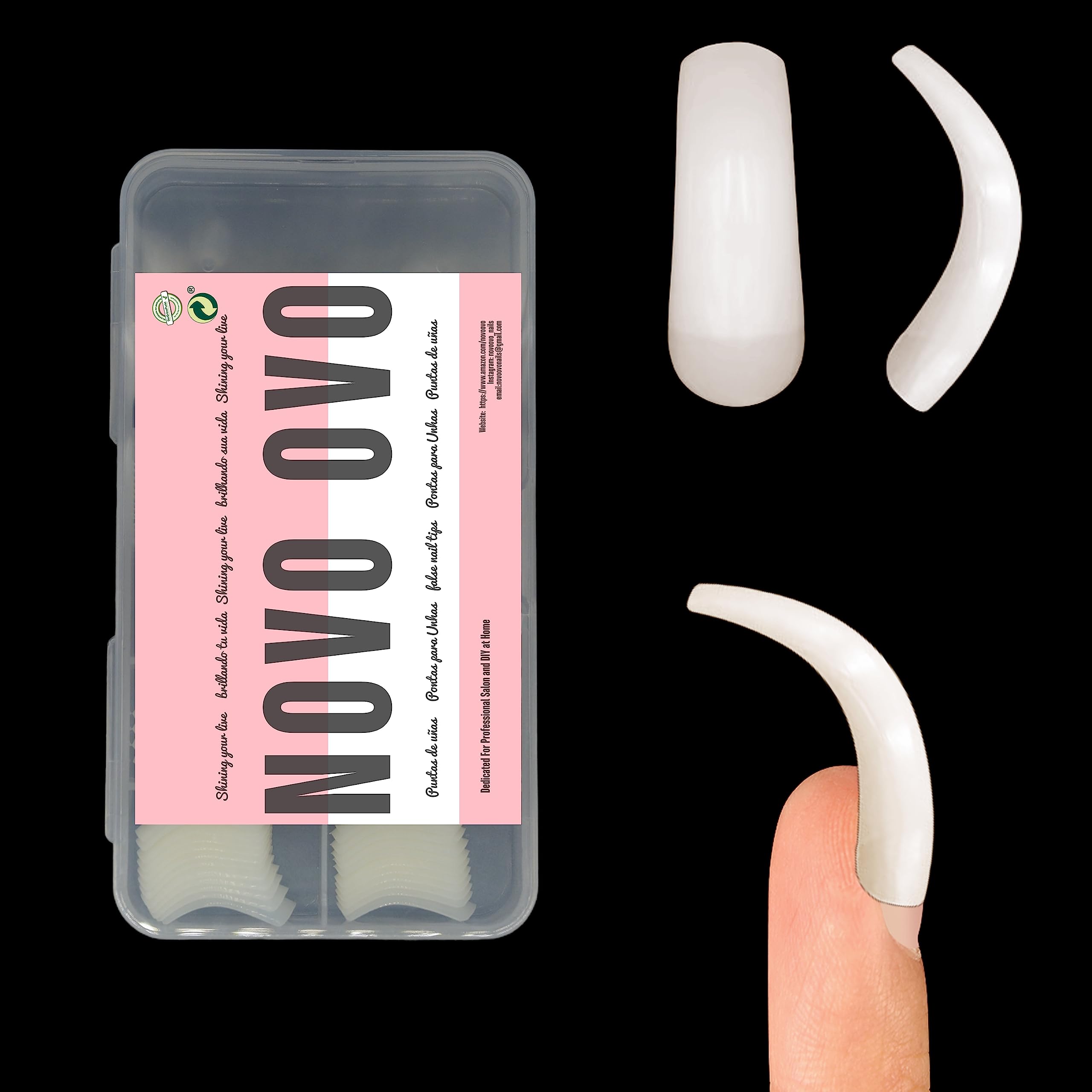 NOVO OVO Halloween 100 pcs Hawk Curved Natural Color Extra Super Extreme Deep Curve Half Cover Long Square Eagle Claw False Nail Extension Tips Acrylic Nail 10 Sizes Box Packaging Art Salon DIY